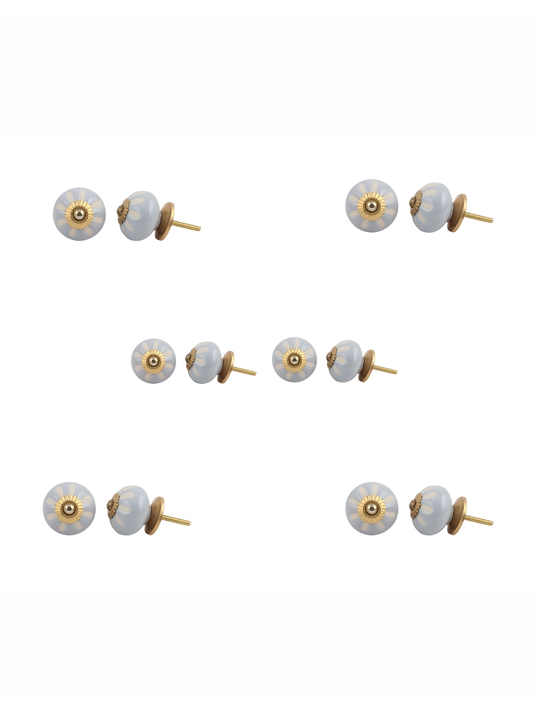 

Indianshelf 6-Pcs Grey & Beige Printed Ceramic Knobs