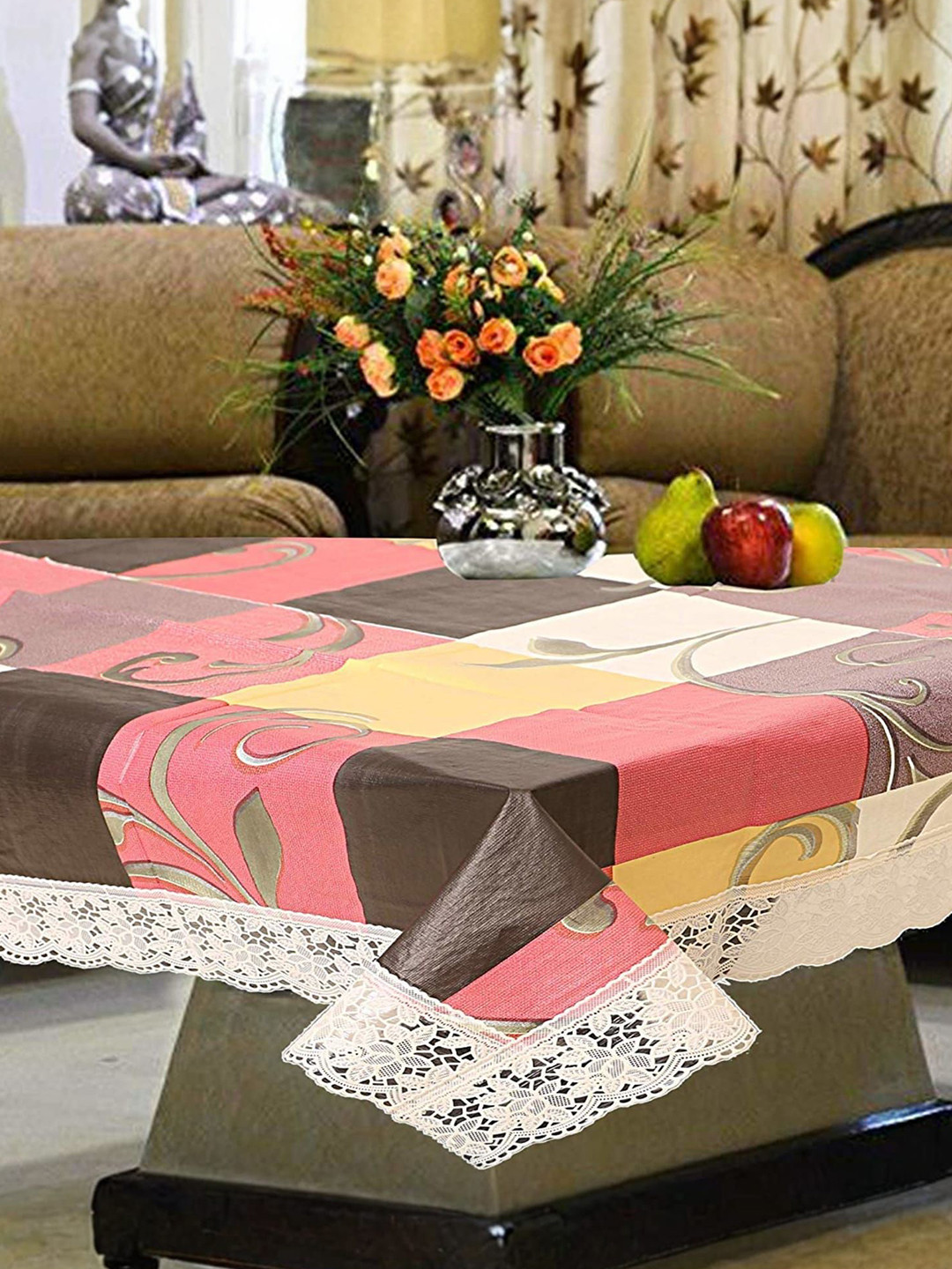 

Kuber Industries White Ethnic Motifs Plastic 4-Seater Table Cover