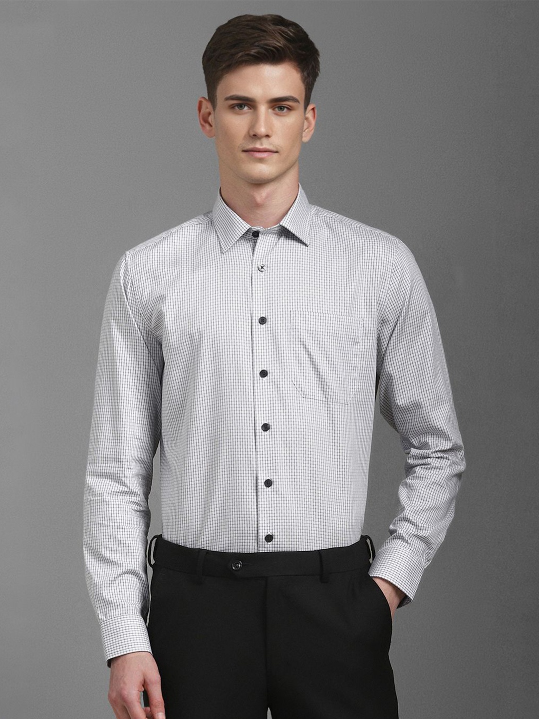 

Louis Philippe Men Slim Fit Opaque Checked Formal Shirt, White