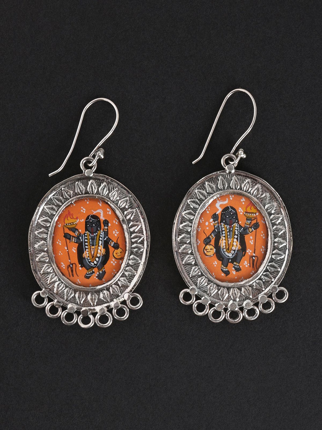 

Exotic India Hand Painted Goddess Kali Earrings in Sterling Silver