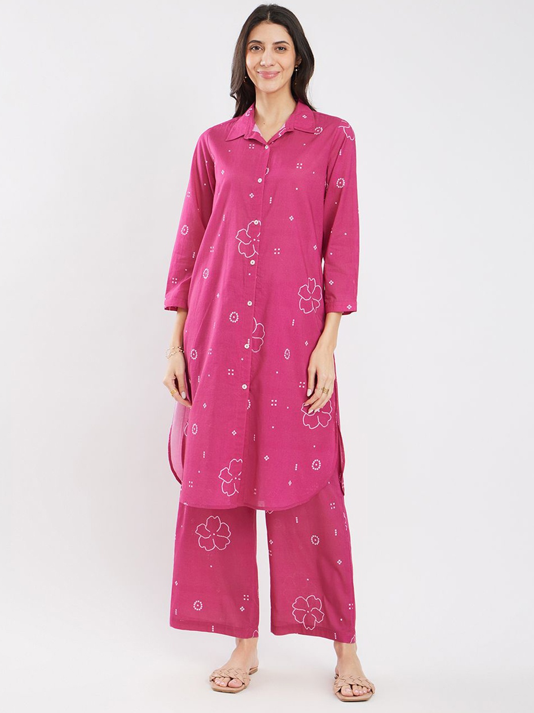 

Pink Fort Women Bandhani Printed Regular Pure Cotton Kurta with Trousers