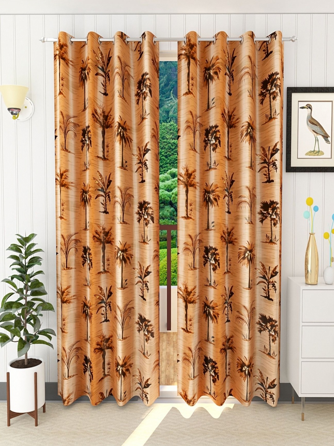 

Aura Brown & Black Set of 2 Floral Room Darkening Door Curtain