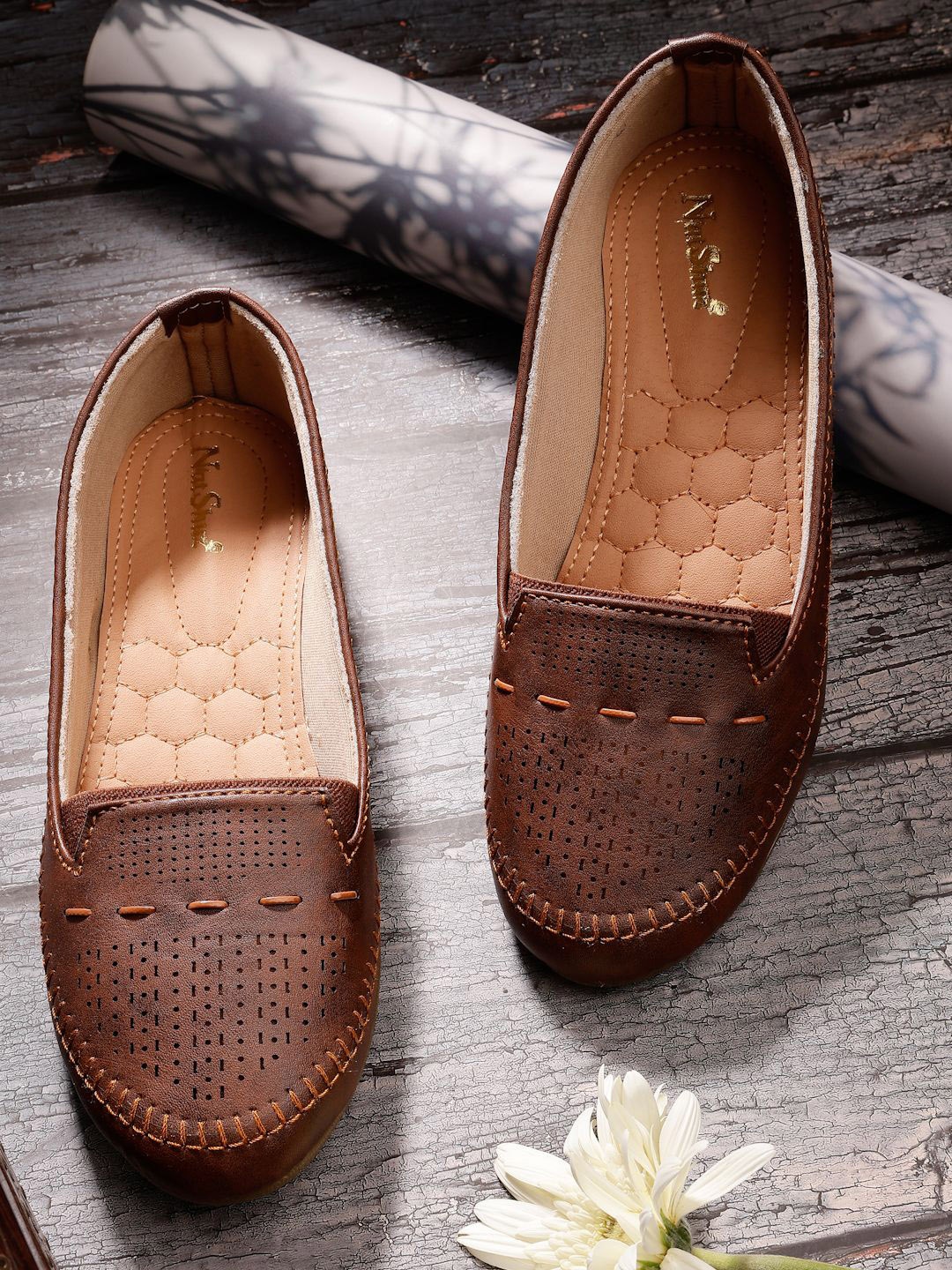 

NATSHUZ Women Ballerinas Flats, Brown