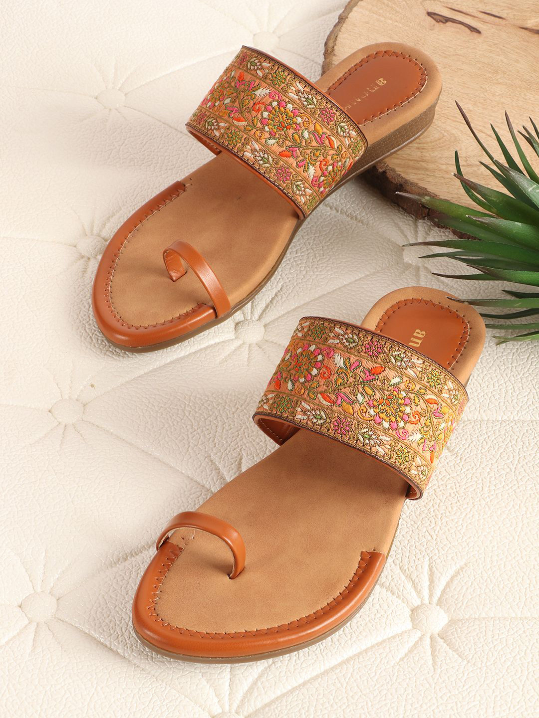 

Anouk Women Woven Design Open Toe Flats, Tan