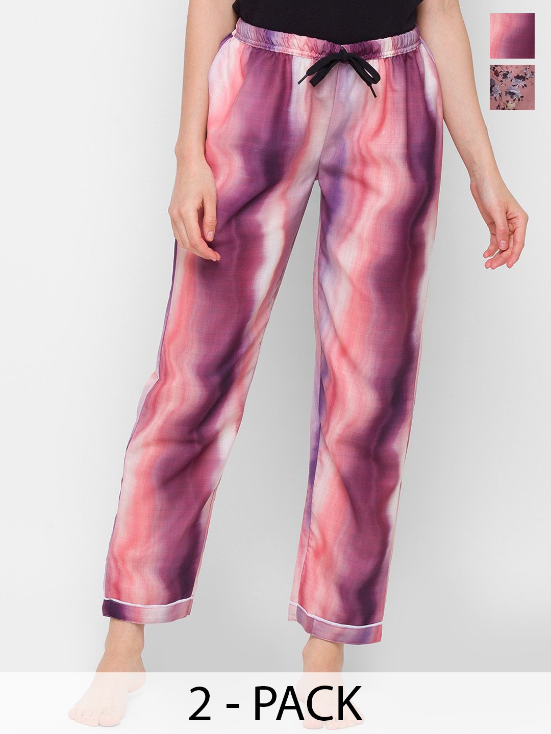 

FashionRack Pack Of 2 Floral Printed Lounge Pants, Purple