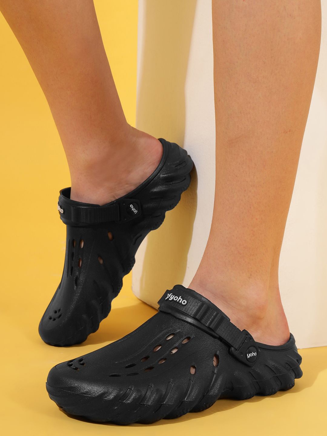 

yoho Men Wavy Breathable Lightweight Adjustable Clog, Black