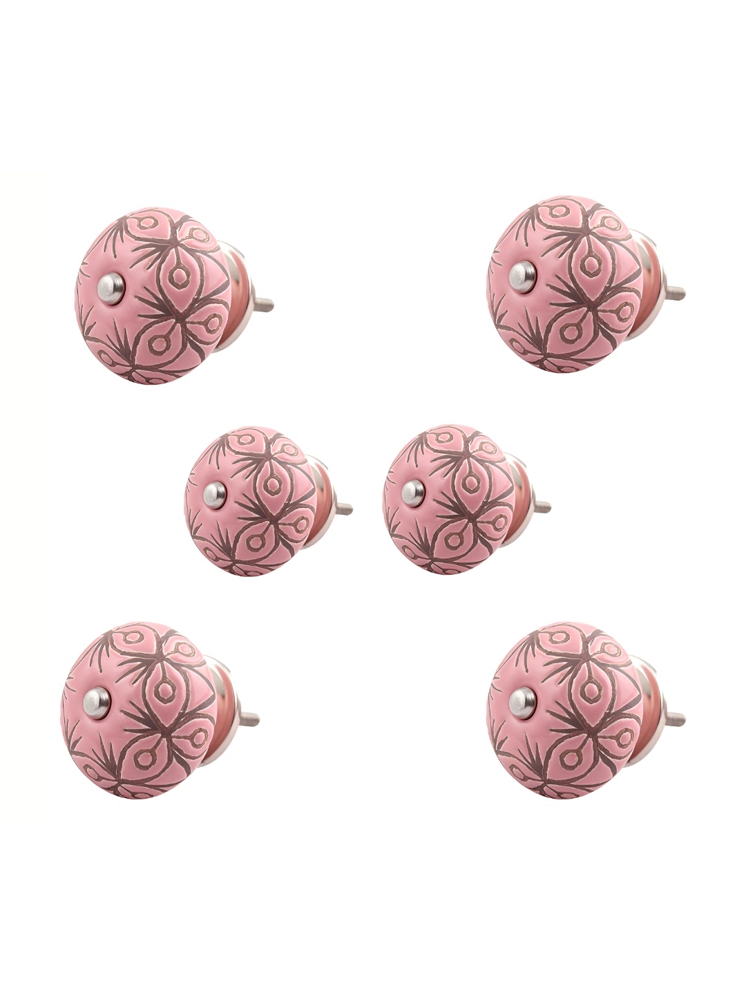 

Indianshelf 6-Pcs Pink & Brown Printed Ceramic Knobs