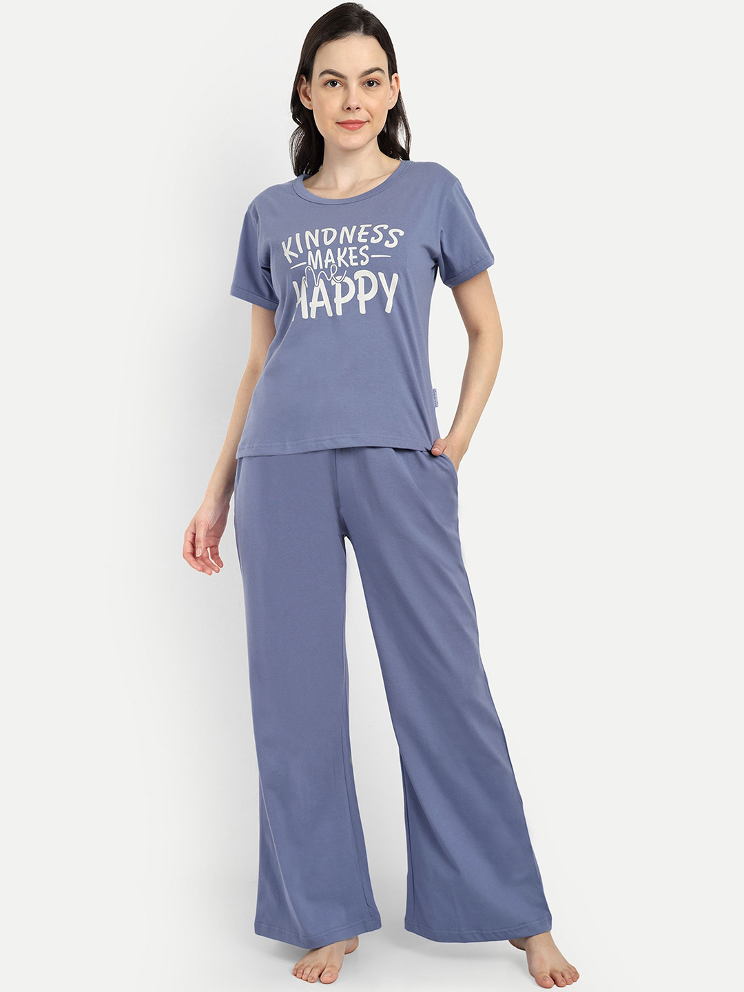 

Bedtime story Women Printed Pure Cotton Night suit, Blue