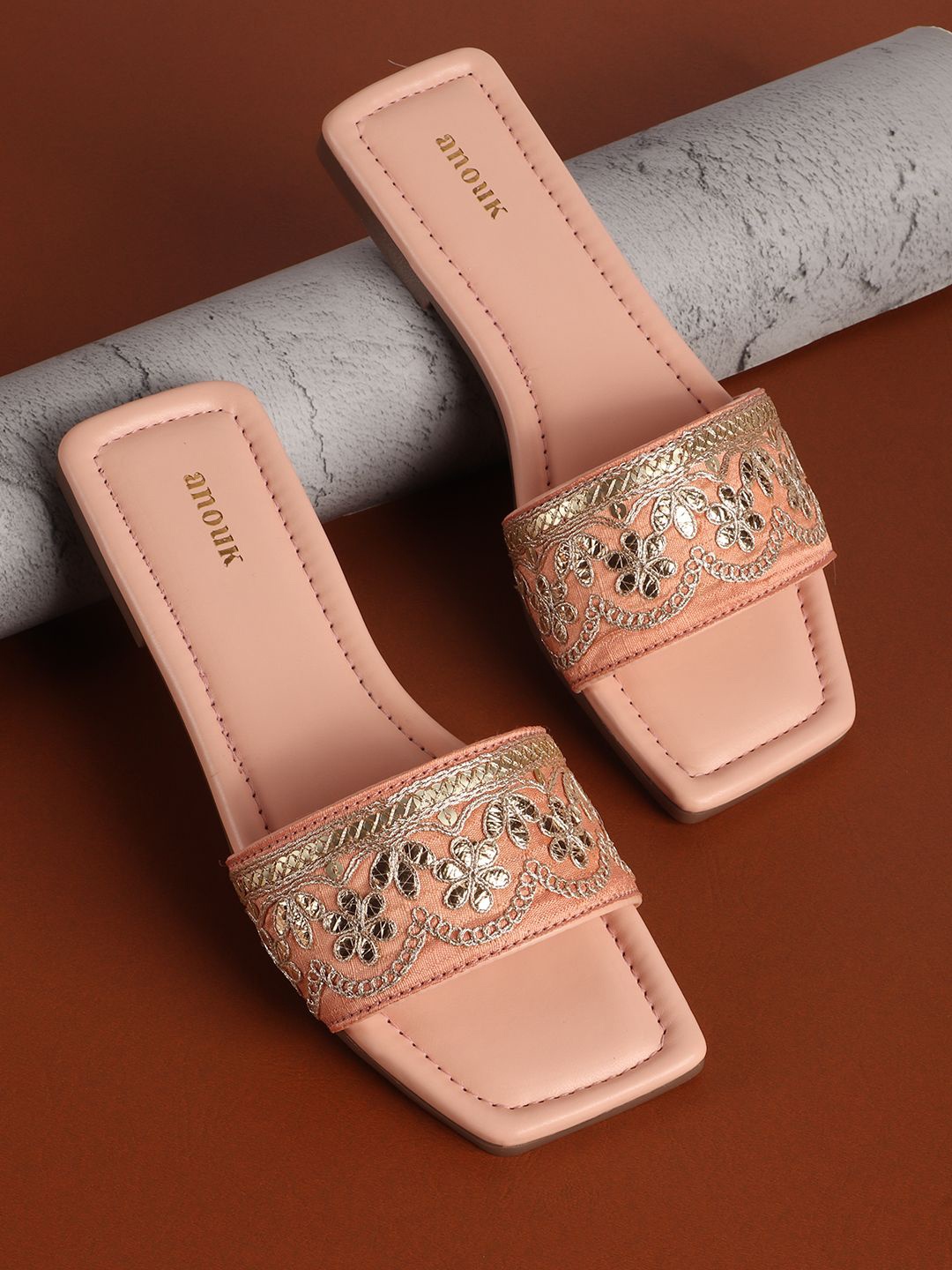

Anouk Women Printed Open Toe Flats, Peach