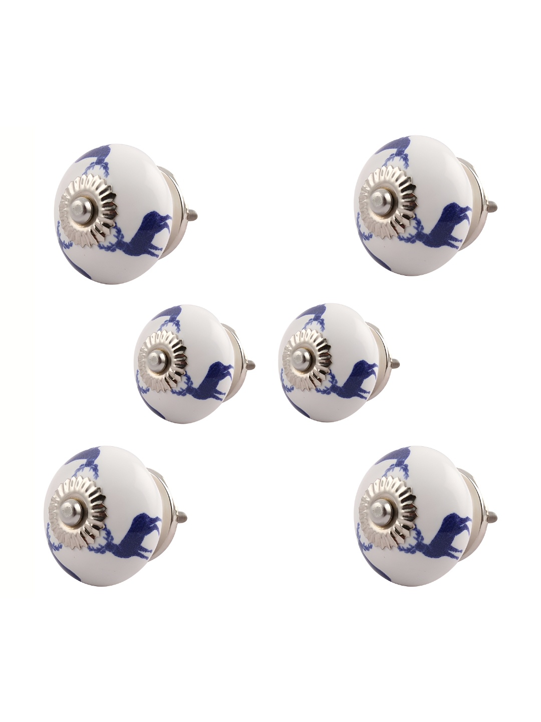 

Indianshelf 6-Pcs White & Blue Printed Ceramic Knobs