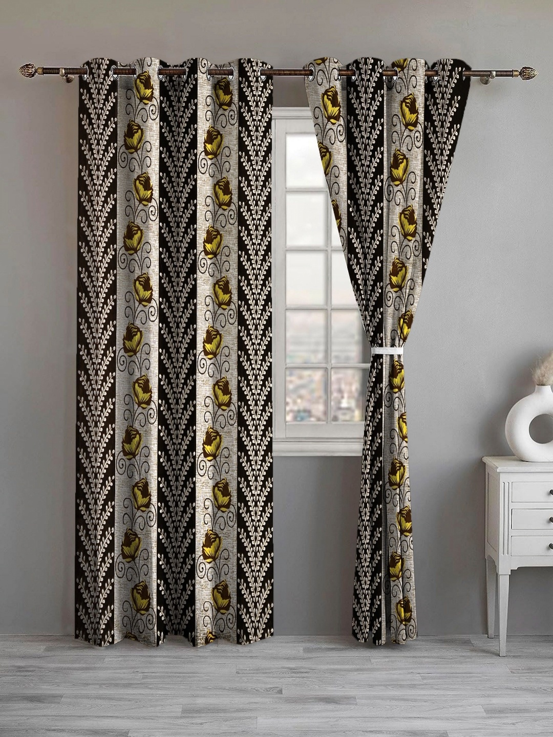 

Lunar Days Brown Set of 2 Floral Room Darkening Door Curtains