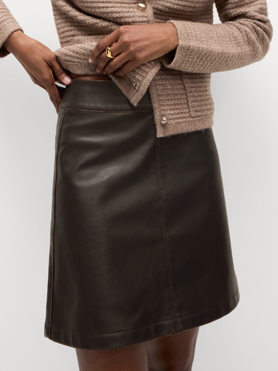 

Marks & Spencer Women Leather Look A-Line Mini Skirt, Brown