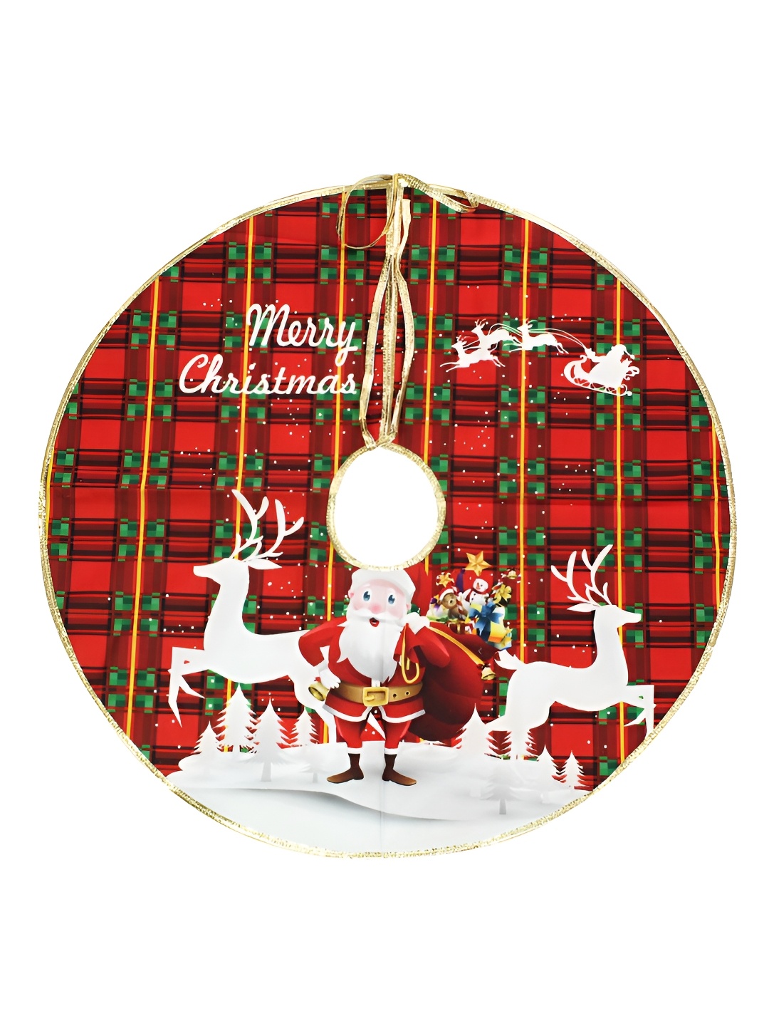 

TIED RIBBONS Christmas Tree Skirt Round Cloth Double Layered Festive Decor, Red