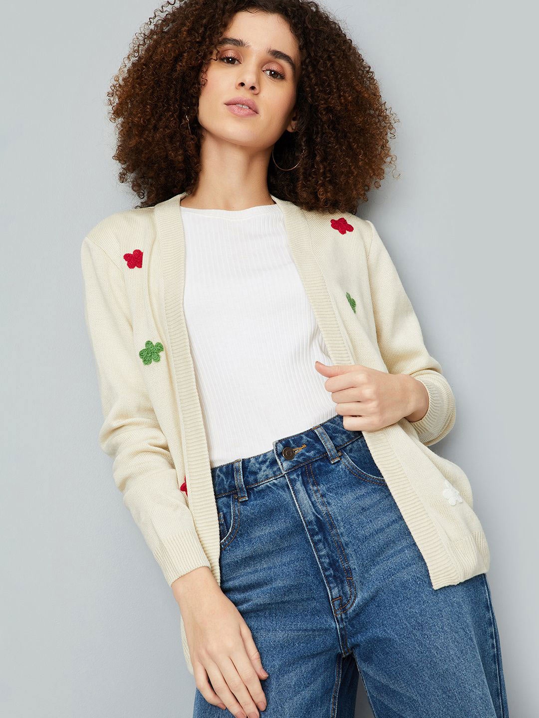 

max Women Embroidered Front-Open Sweaters, Off white