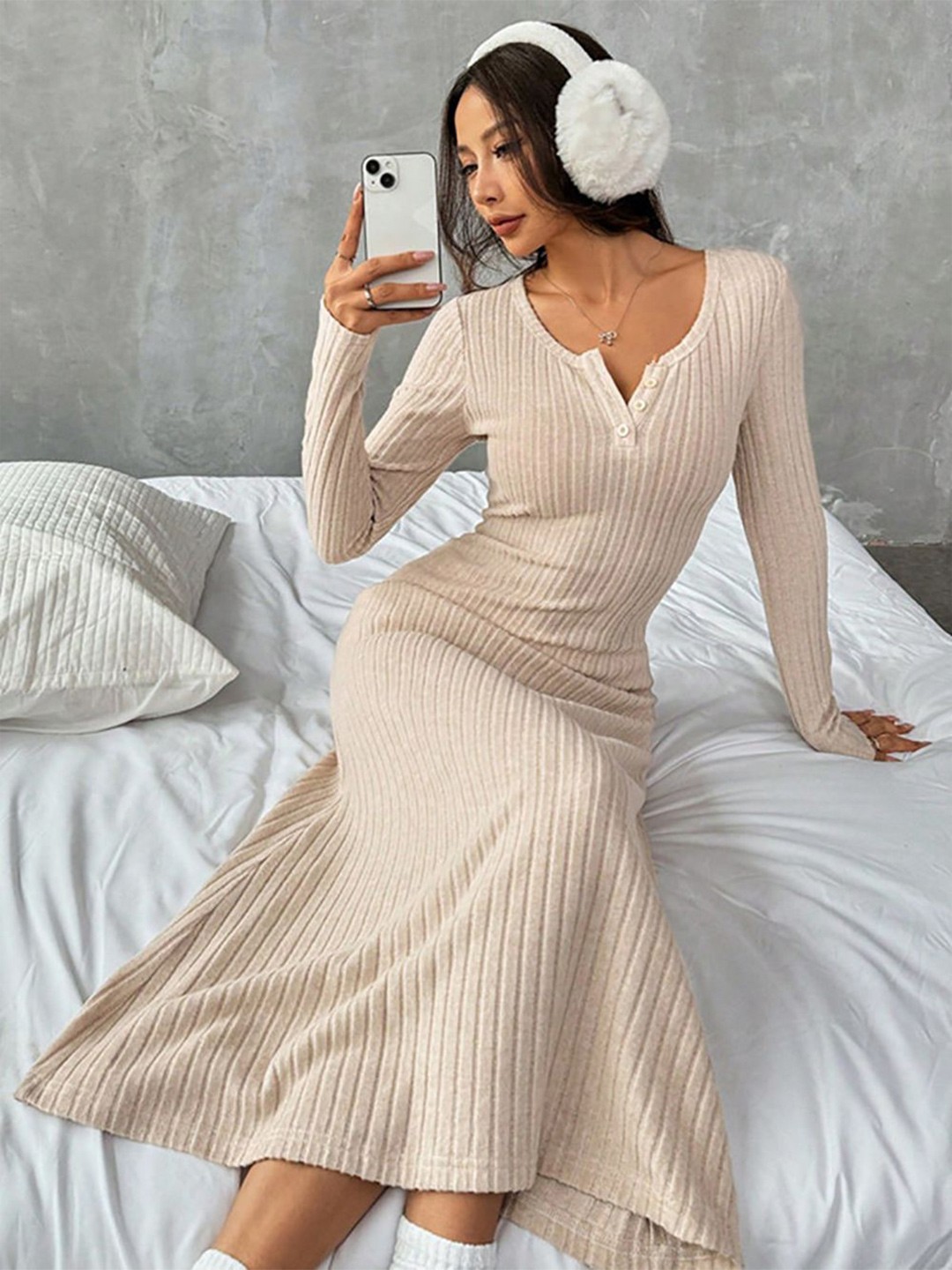 

StyleCast x Revolte Women Bodycon Midi Dress, Beige