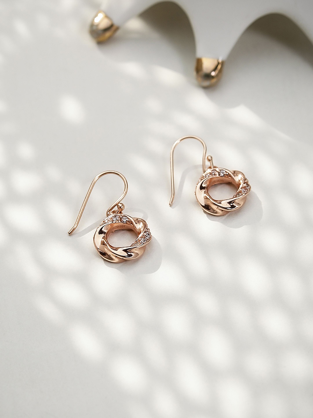 

DIAVO Rose Gold Plated 925 Sterling Silver CZ Studded Contemporary Drop Earrings