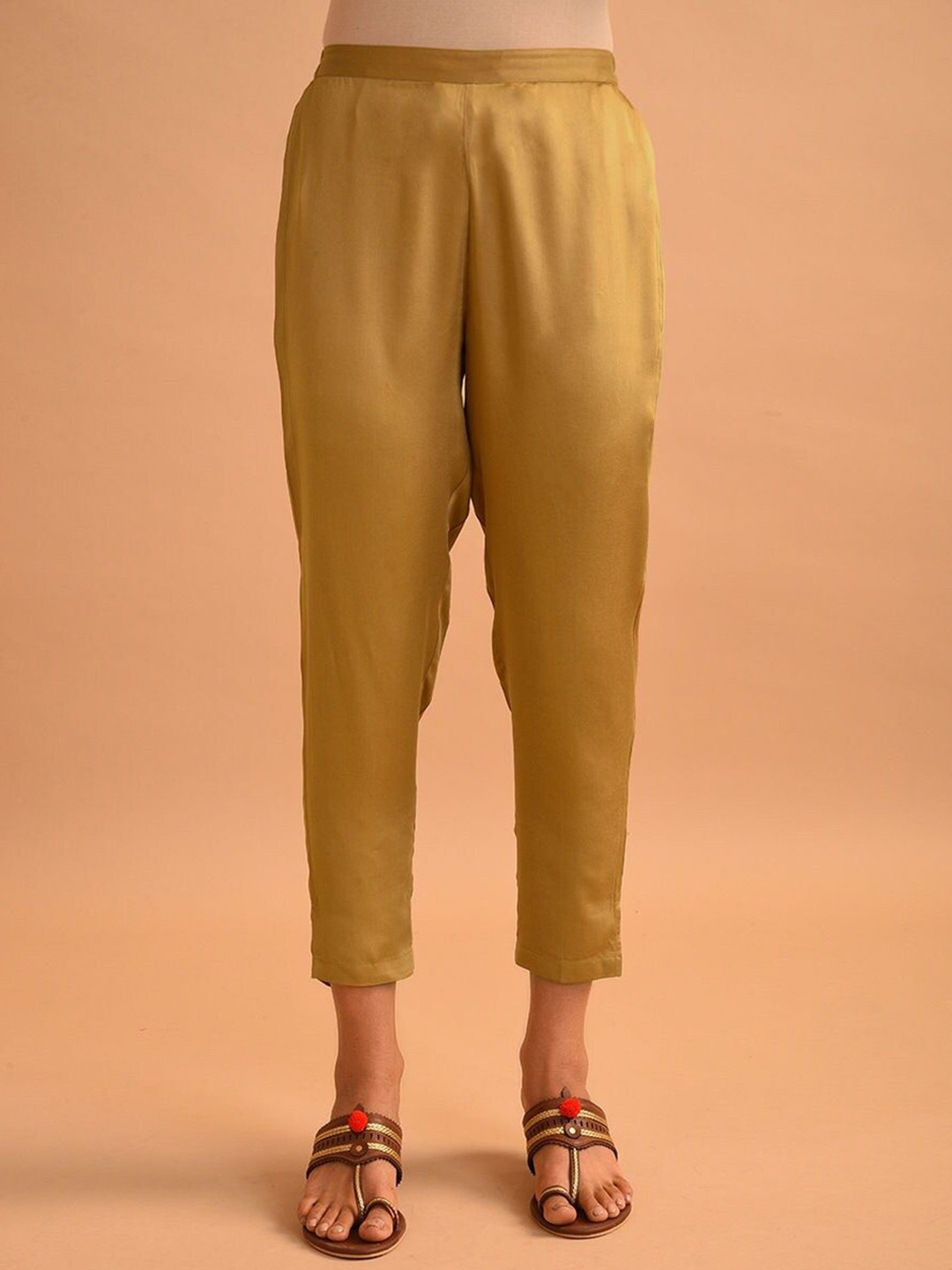 

JAYPORE Women Slim Fit Trousers, Gold