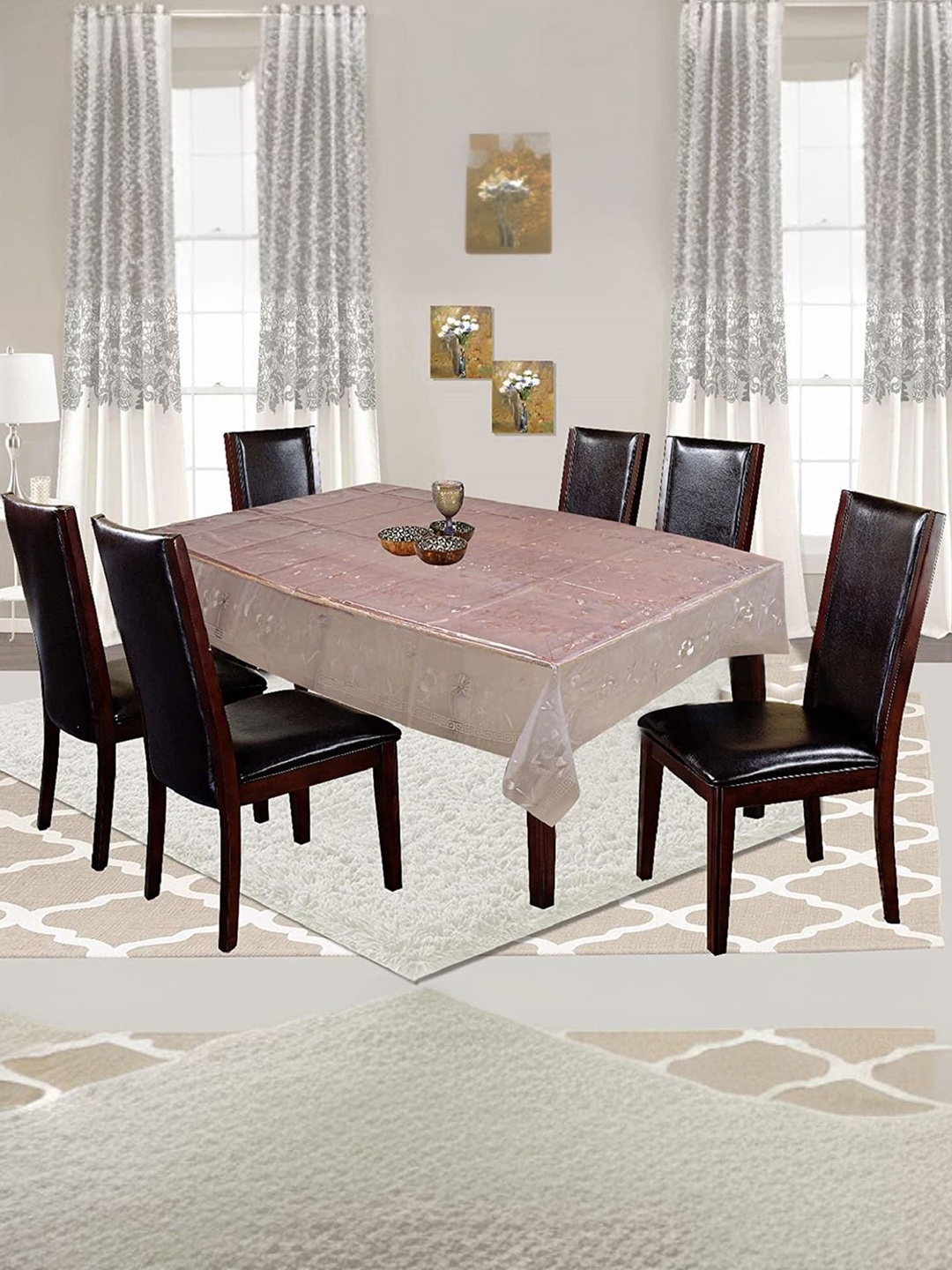 

Kuber Industries White Floral Plastic 6-Seater Table Cover