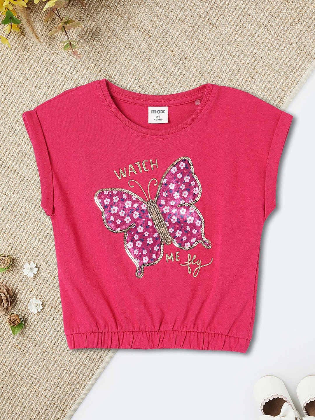 

max Girls Printed Sleeveless Cotton Blouson Top, Pink