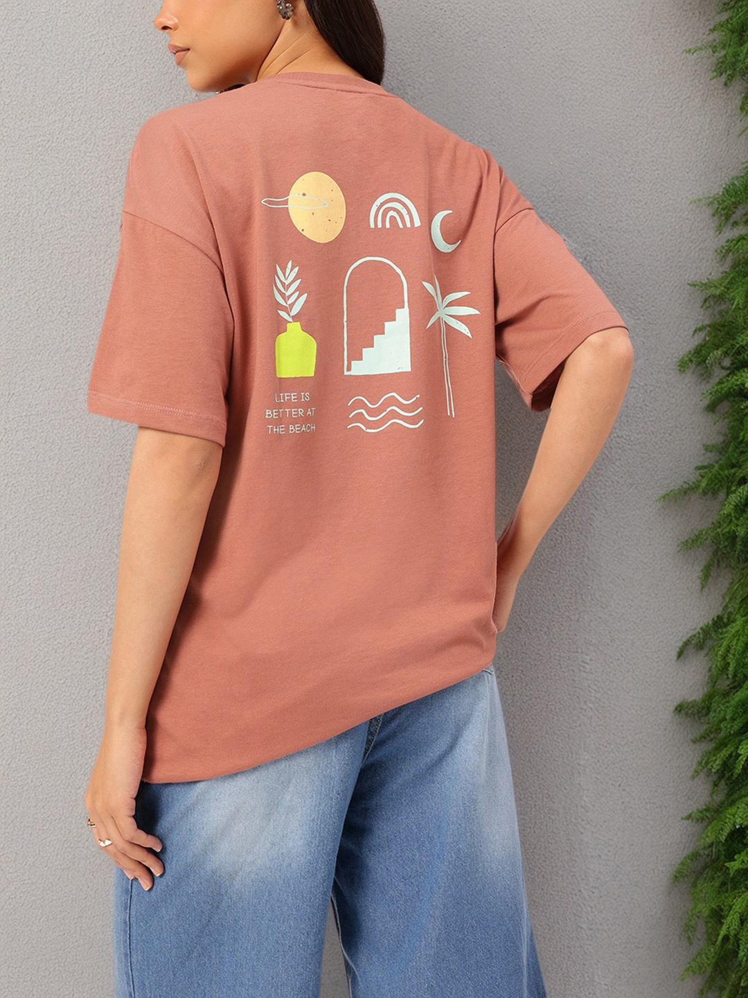 

DressBerry Beach Perfect Print Oversized T-shirt, Rust