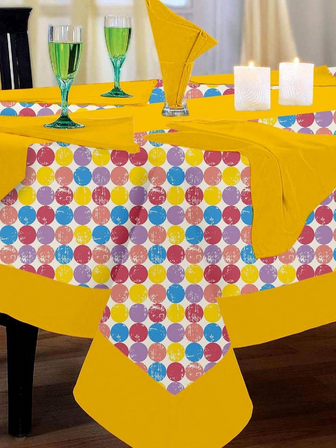 

Lushomes 6Pcs Yellow & Red Printed Pure Cotton Table Linen Set