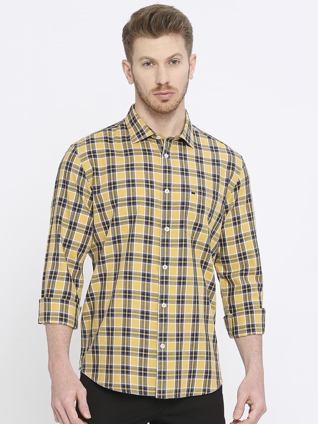 

Basics Men Slim Fit Shepherd Checks Opaque Checked Casual Shirt, Off white