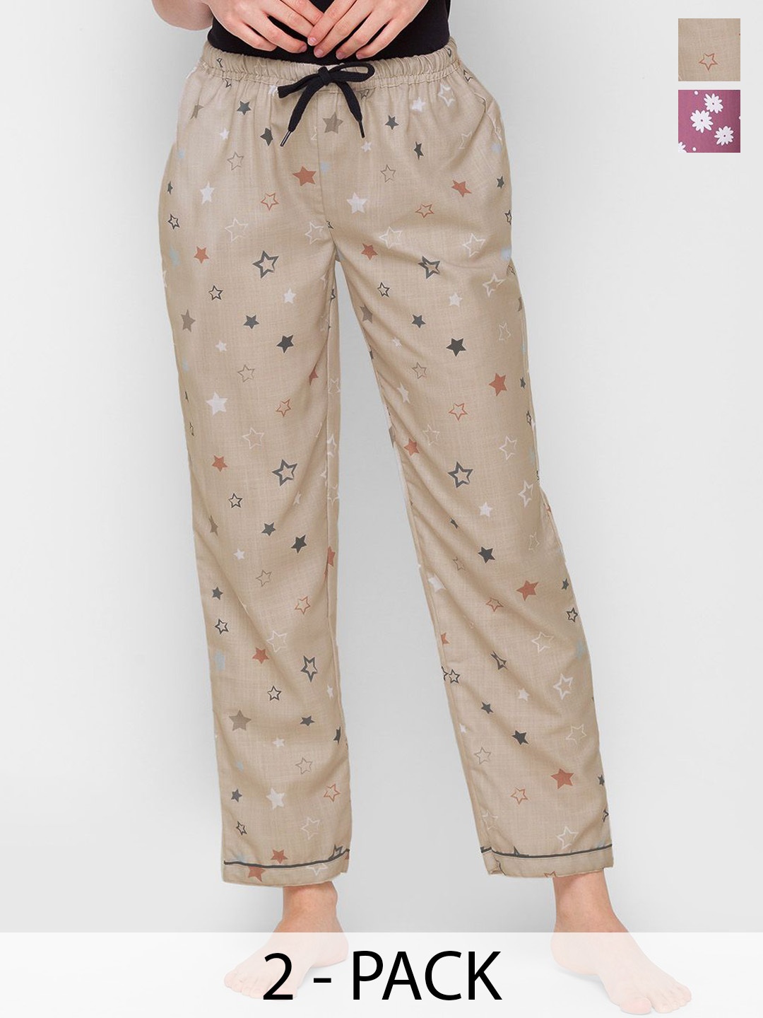 

FashionRack Women Pack Of 2 Printed Mid-Rise Lounge Pants, Burgundy