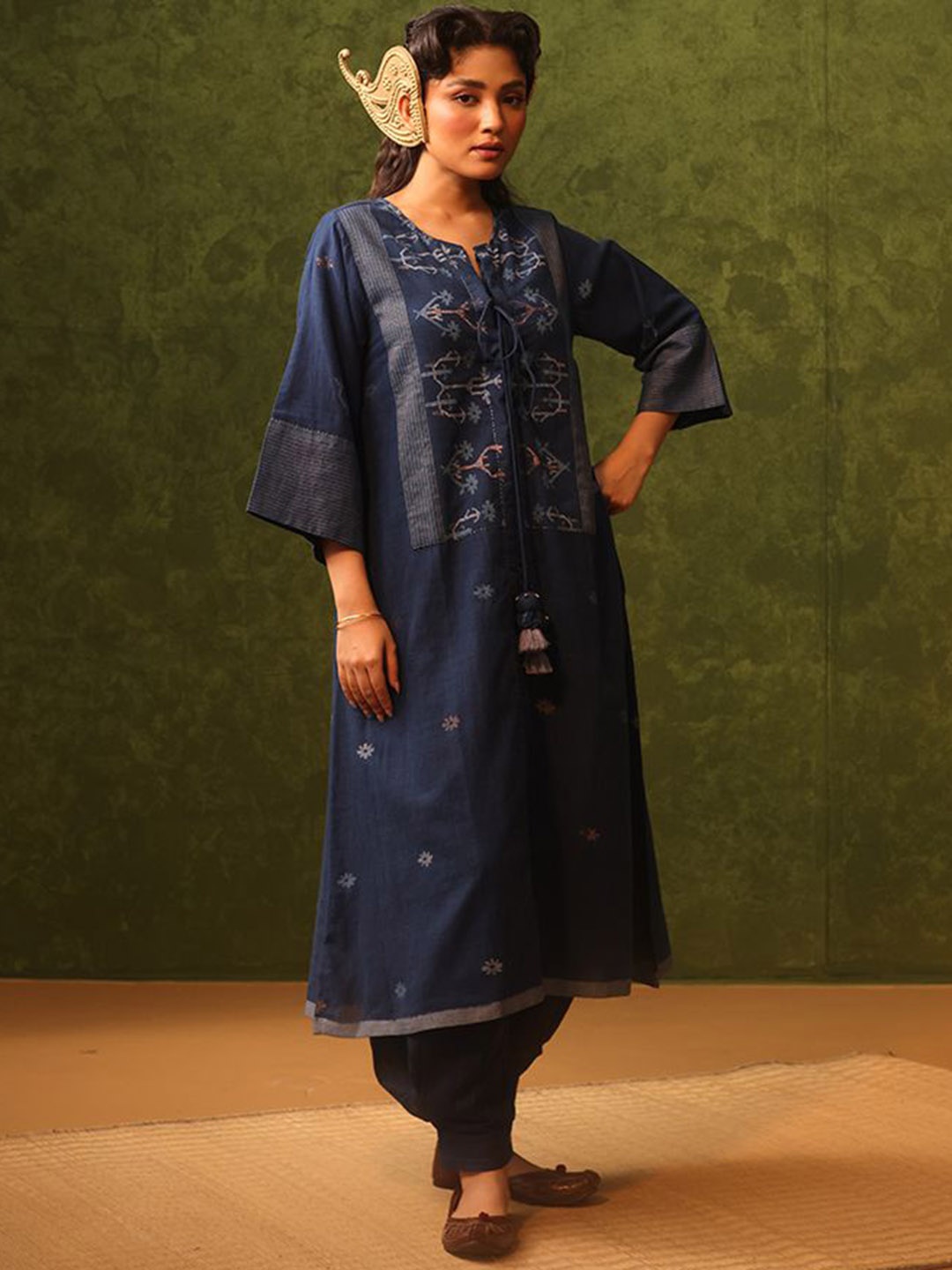 

Bhomra Printed Pure Cotton Tunic With Dhoti, Navy blue