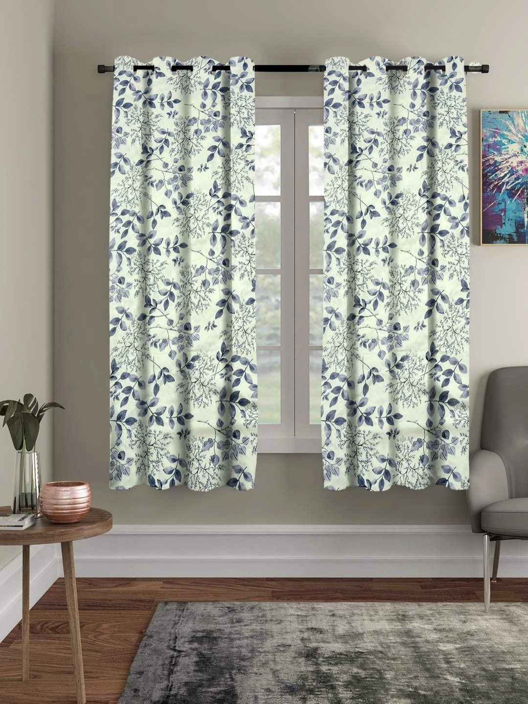 

Myntra Elegant Homes White & Blue Set of 2 Floral Sheer Window