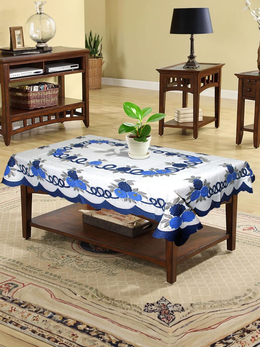 

Kuber Industries White Floral Cotton 4-Seater Table Cover