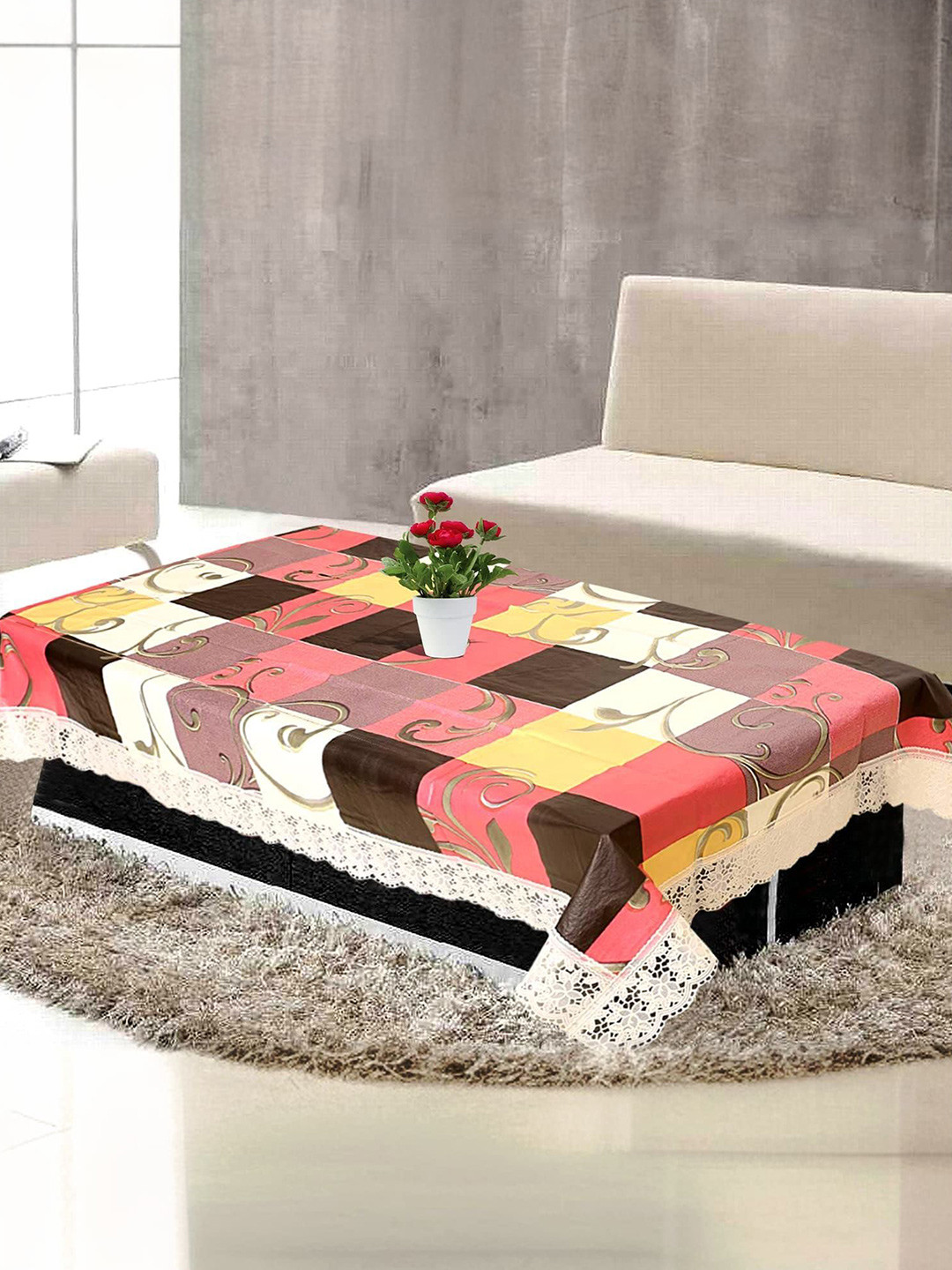 

Kuber Industries Pink Geometric Printed Plastic 4-Seater Table Cover