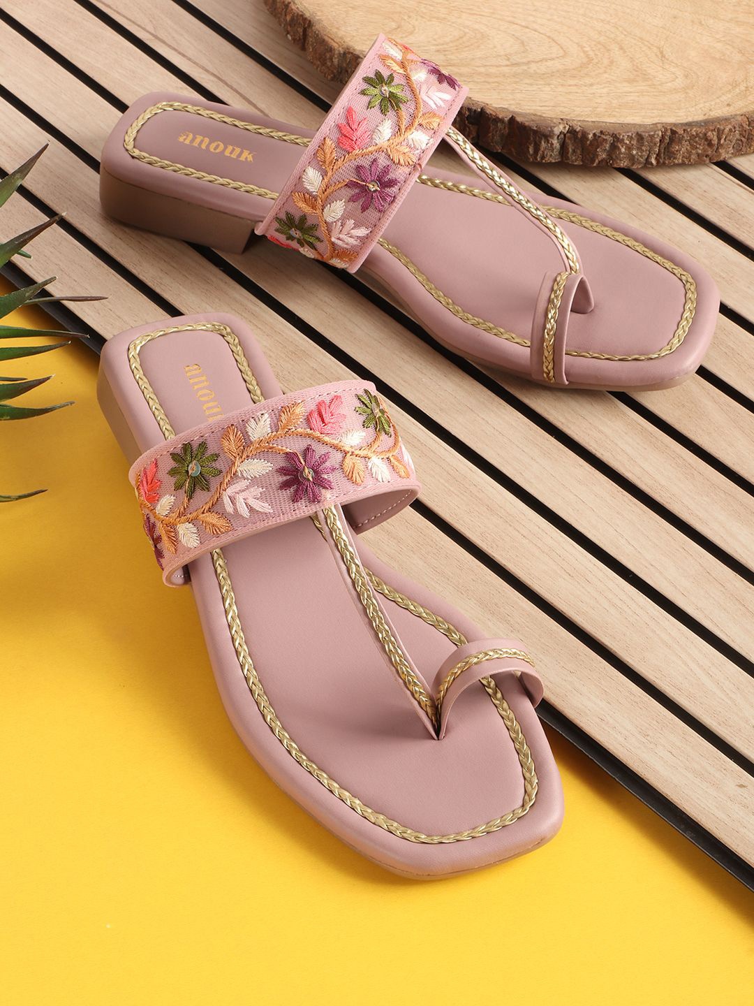 

Anouk Women Embroidered Open Toe Flats, Pink