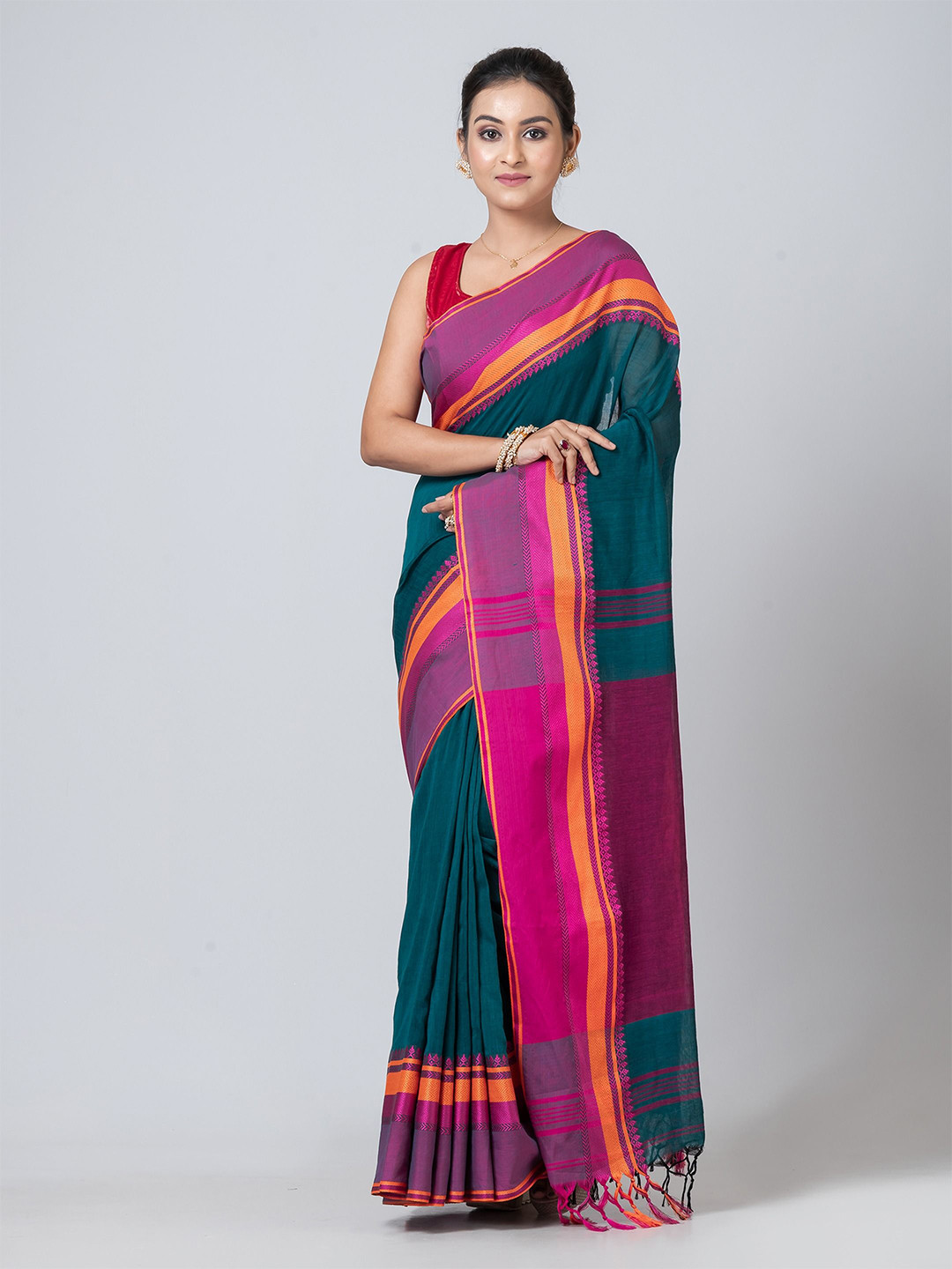 

PUKU Woven Design Pure Cotton Saree, Green