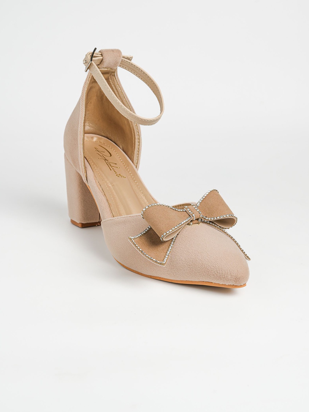 

PURPLEHUNT Textured PU Slim Heeled Peep Toes with Bows, Peach