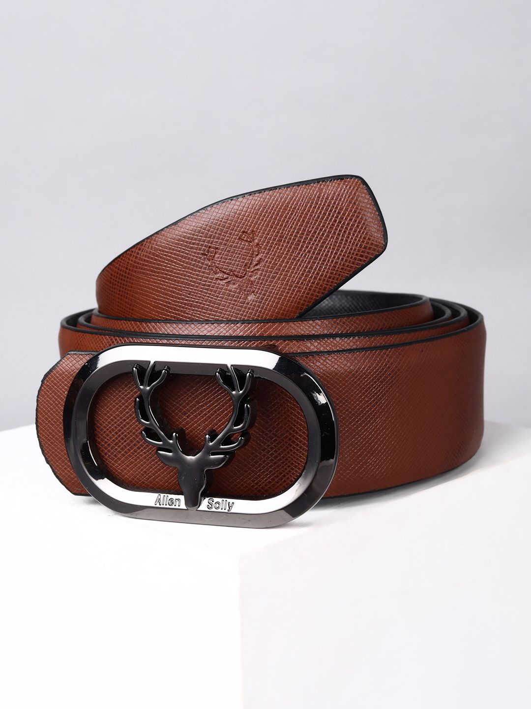 

Allen Solly Men Textured Leather Formal Belt, Brown