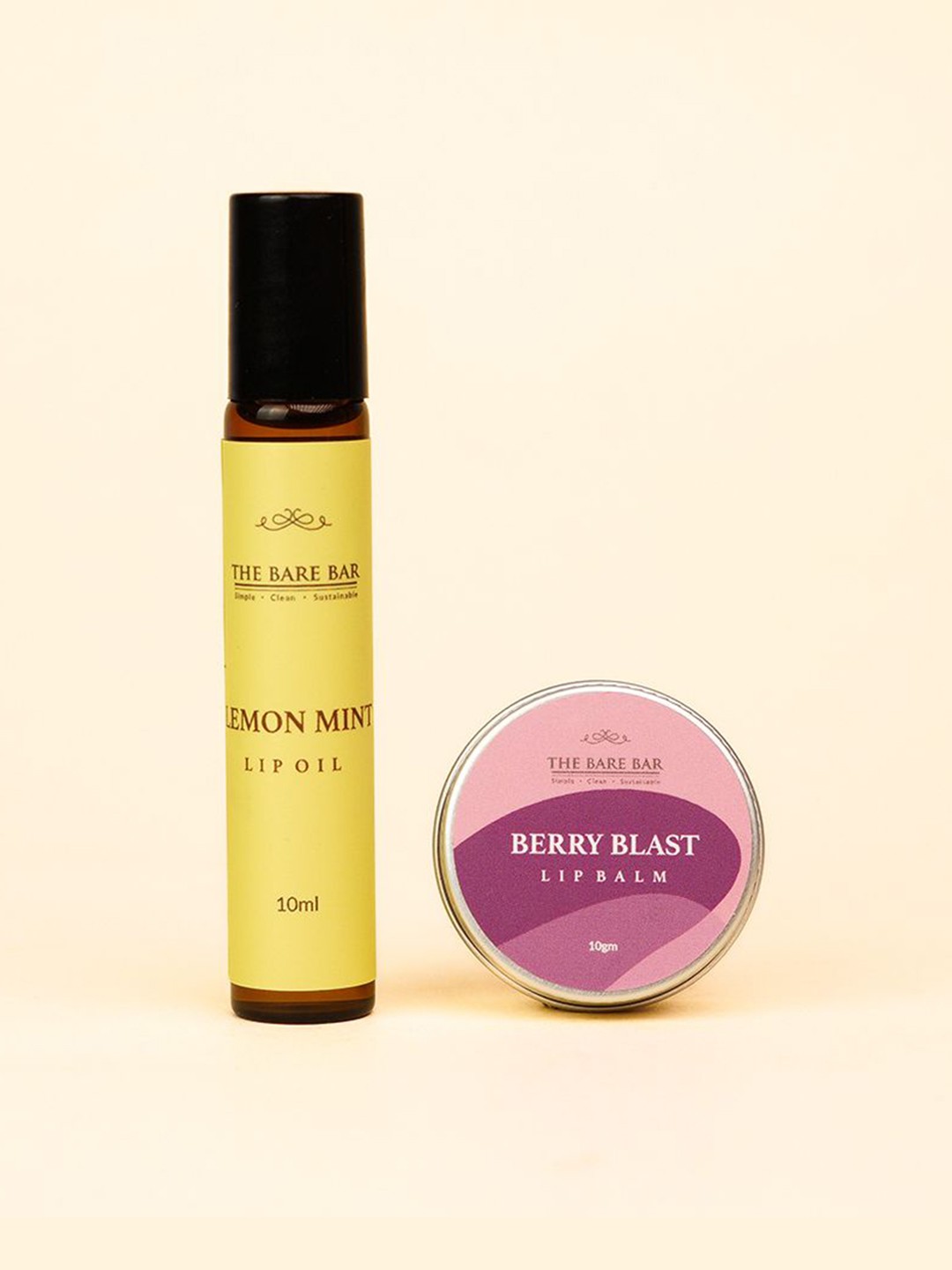

The Bare Bar Set Of 2 Berry Blast Lip Balm & Lemon Mint Lip Oil, Yellow