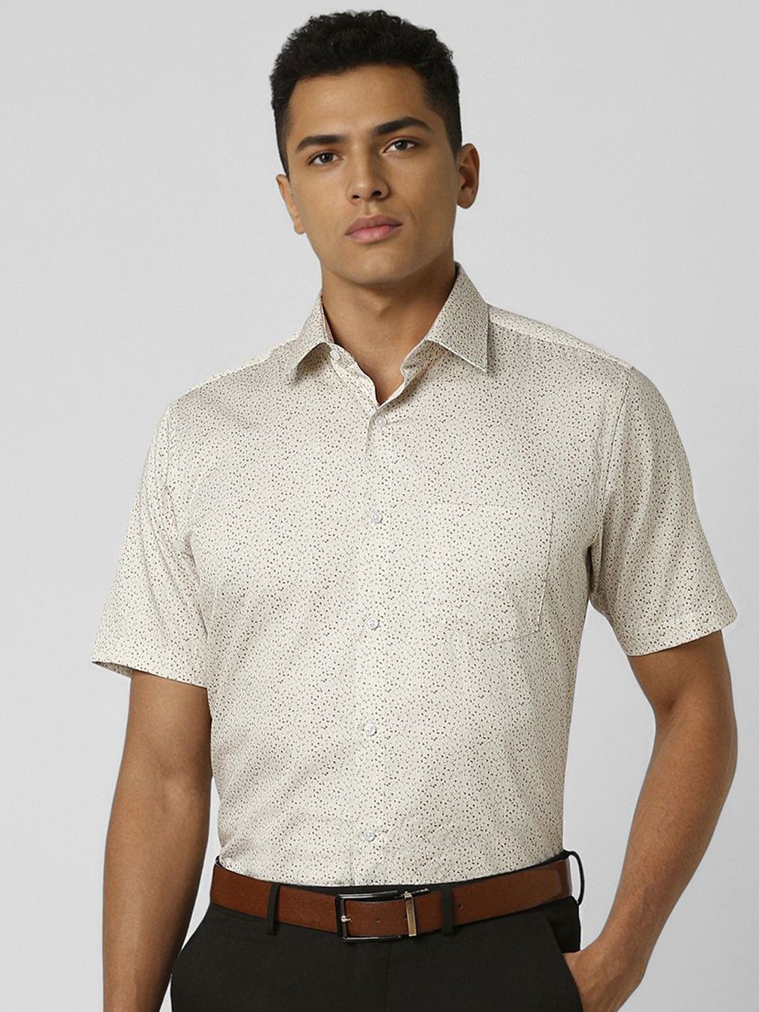 

Van Heusen Men Opaque Printed Formal Shirt, Cream