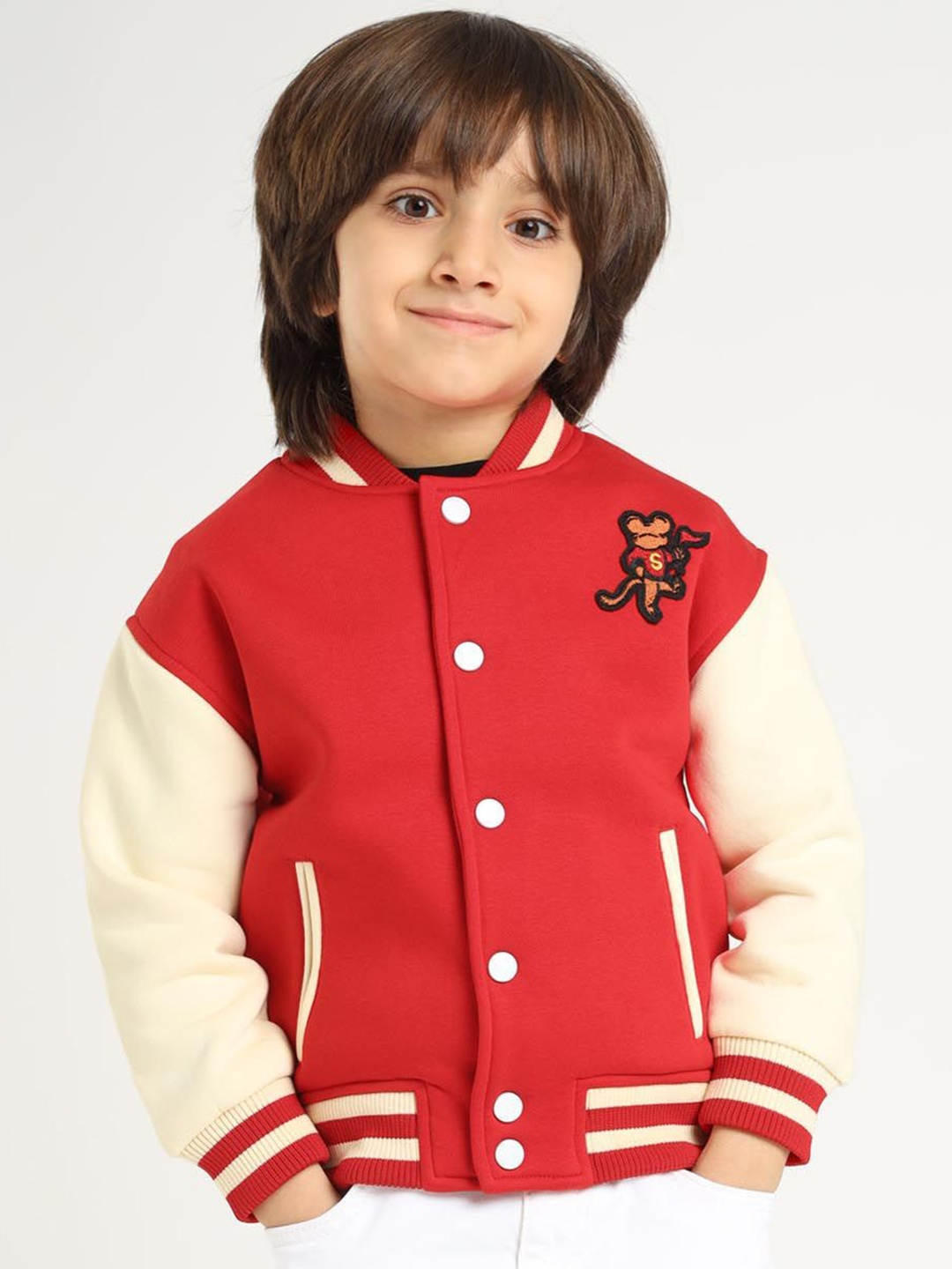 

Somersault Unisex Kids Cotton Bomber with Patchwork Jacket, Red