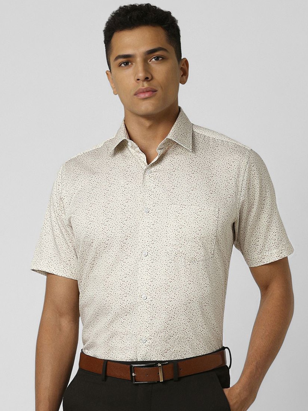 

Van Heusen Men Opaque Printed Formal Shirt, Cream