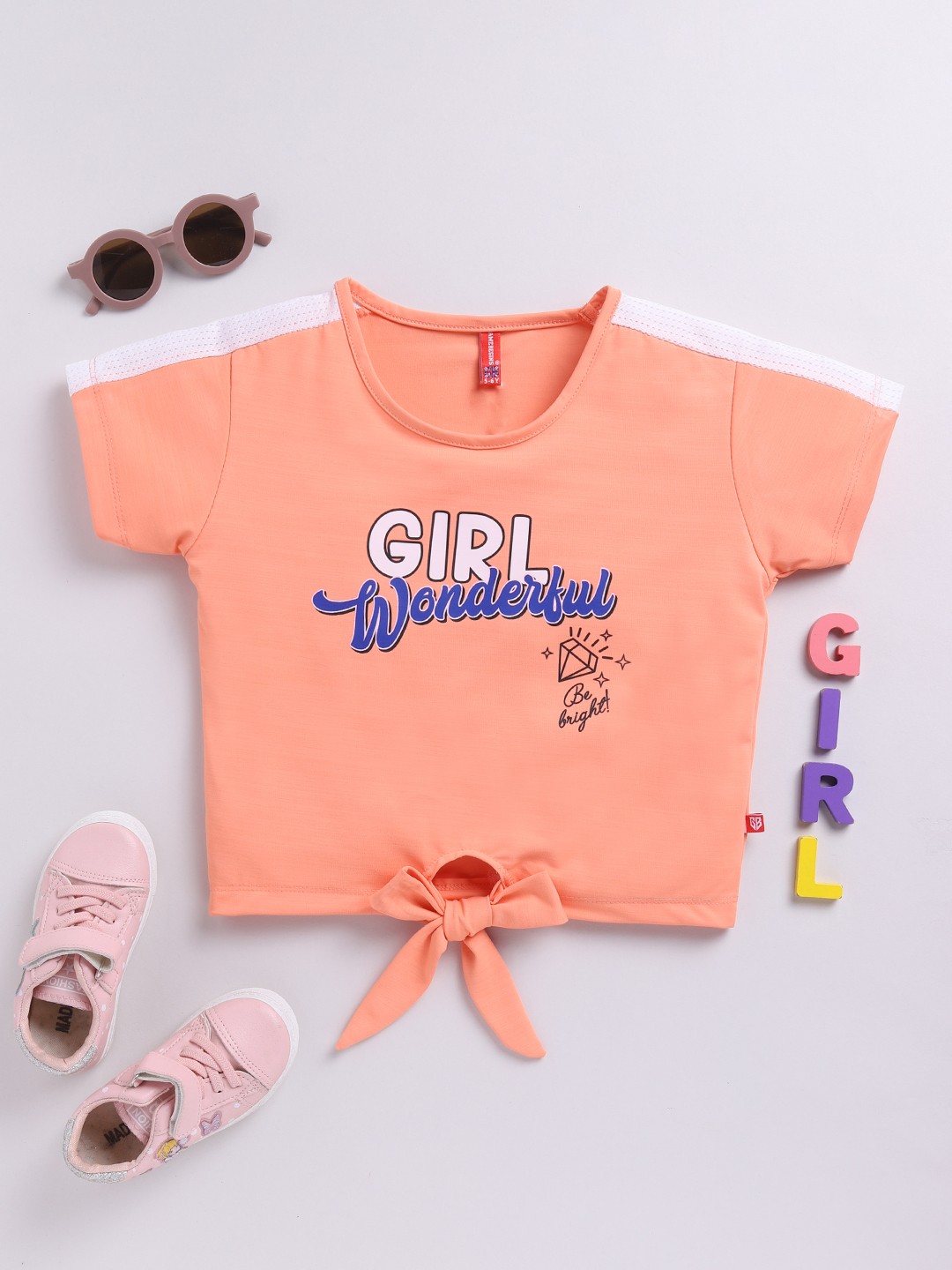 

Here&Now X Game Begins Printed Waist Tie-Ups Crop Top, Orange