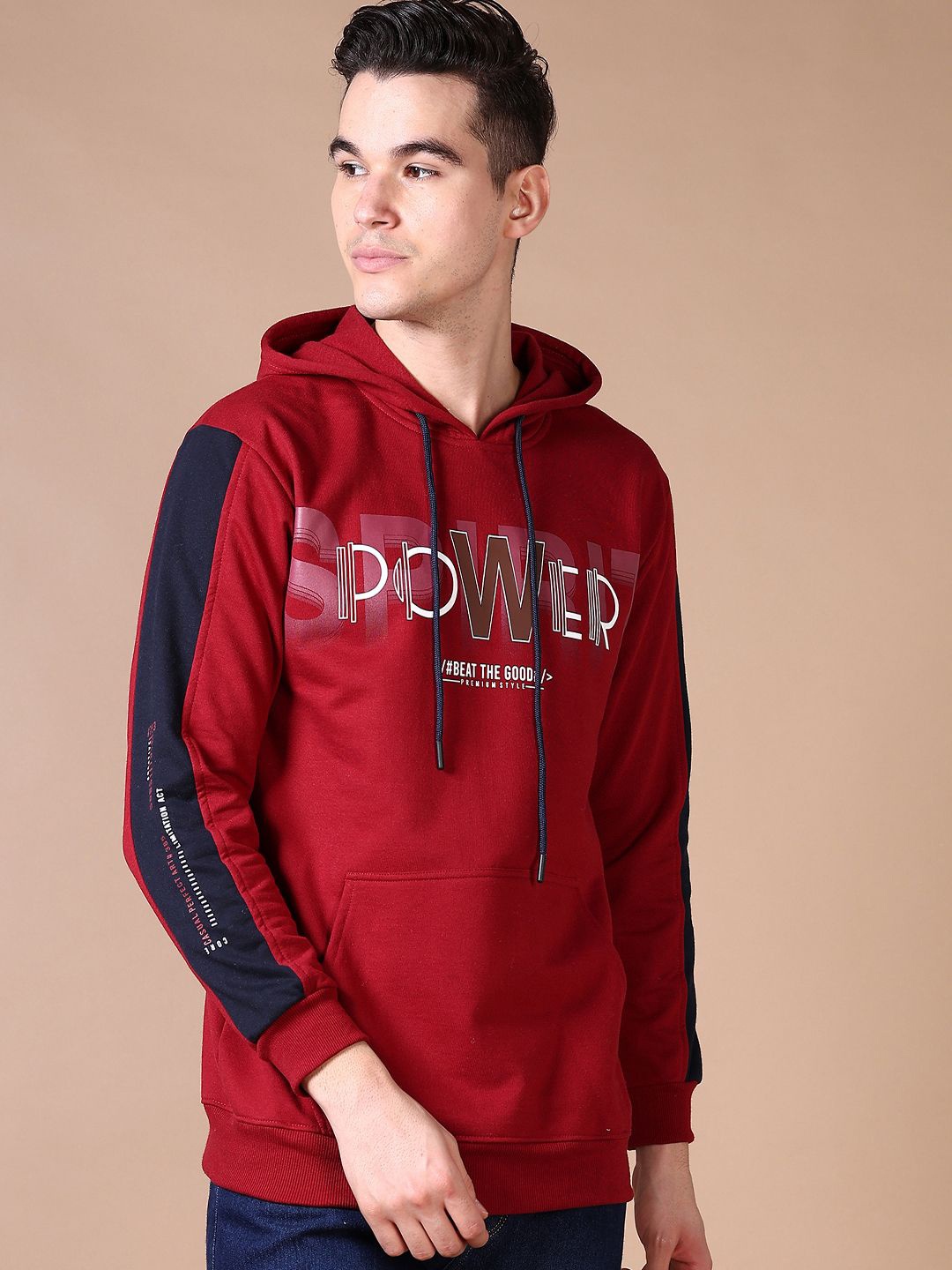 

V-Mart Men Typography Printed Cotton Hooded Sweatshirt, Red