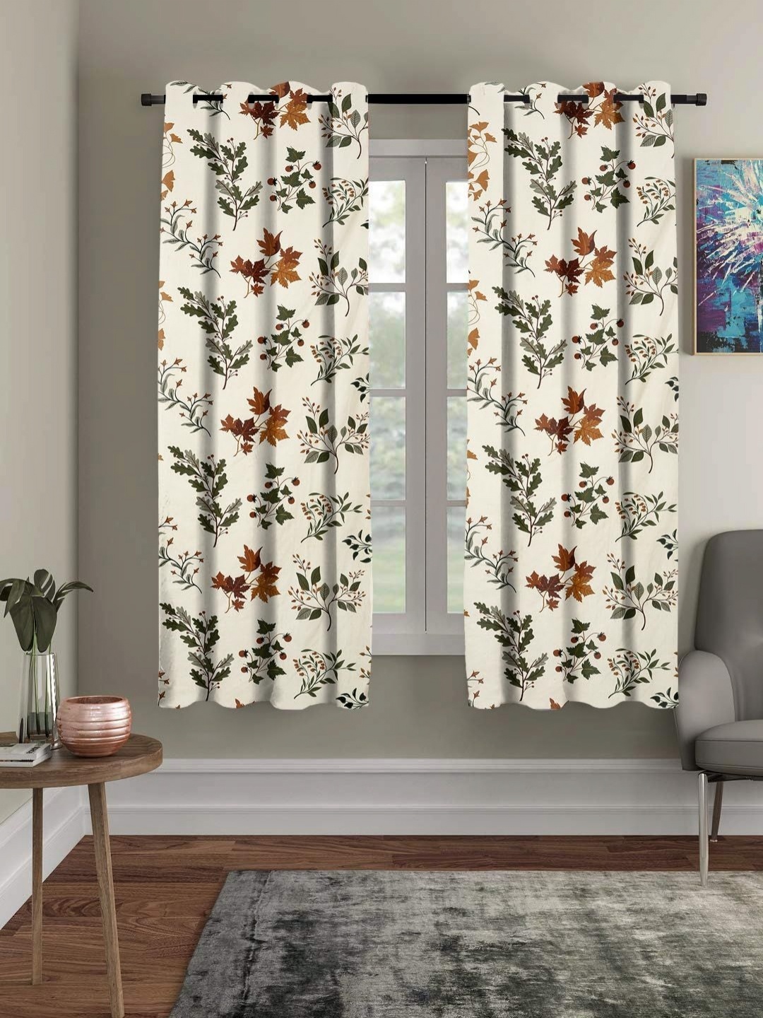 

Myntra Elegant Homes Cream-Coloured & Brown Set of 2 Floral Sheer Window