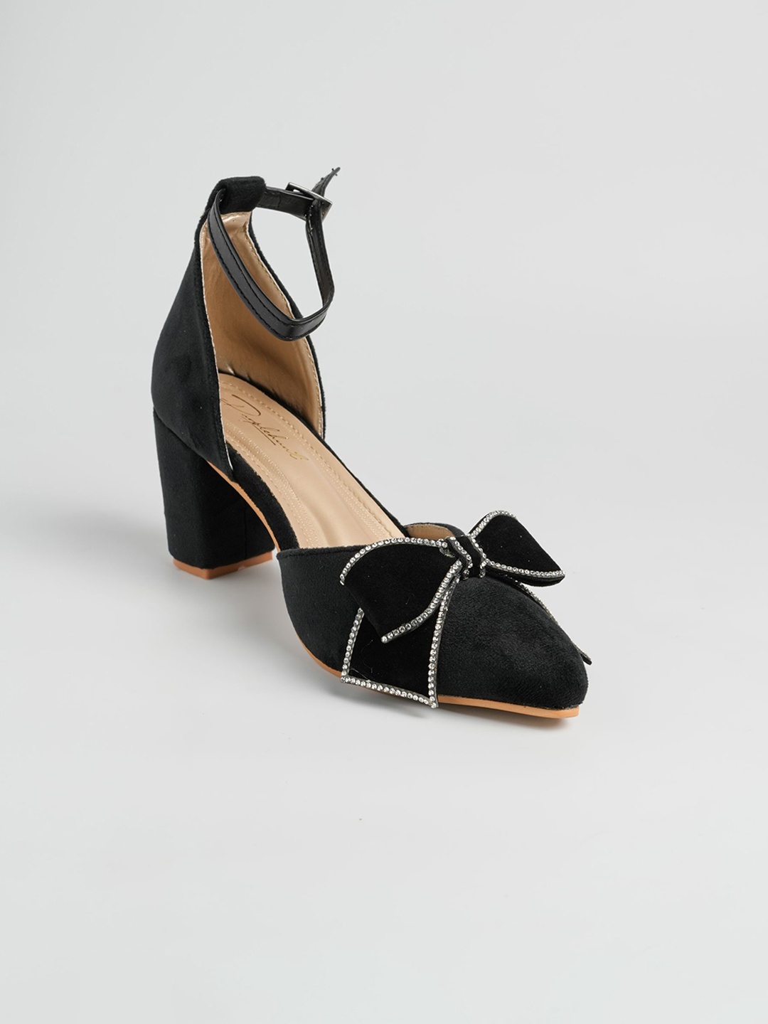 

PURPLEHUNT Printed PU Slim Heeled with Bows, Black