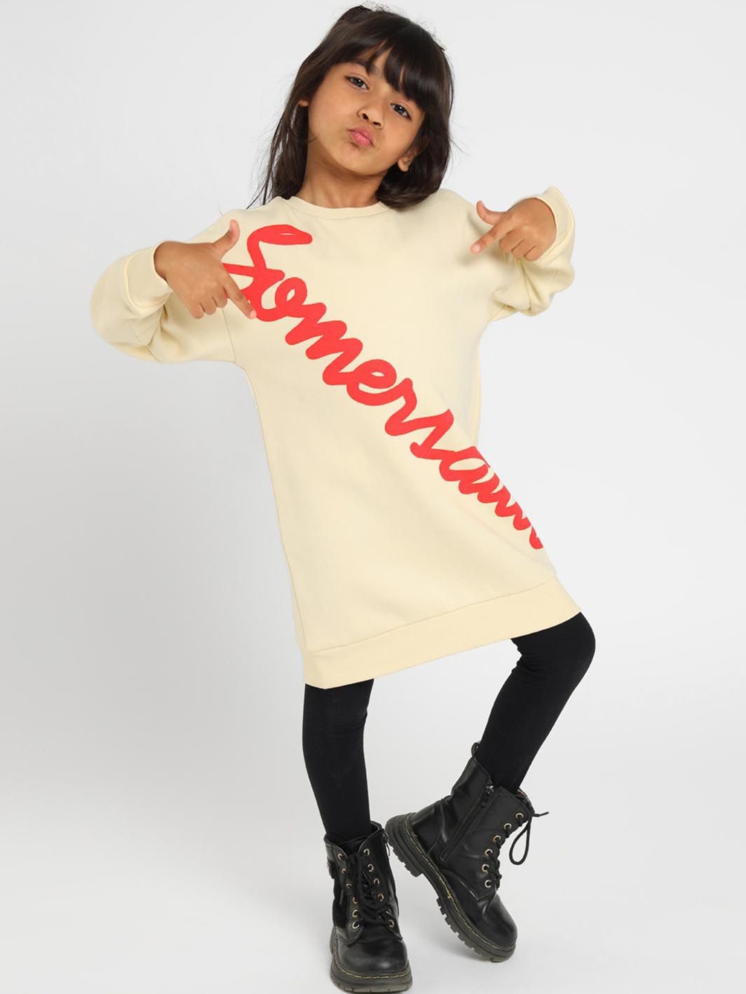 

Somersault Girls Printed Round Neck Jumper Dress, White