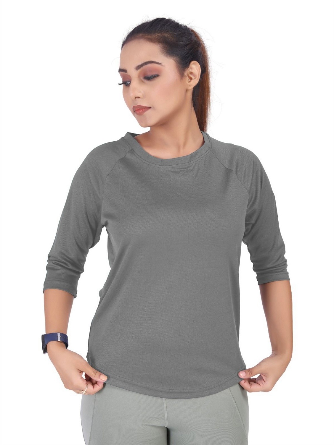 

MYO2 Women Raw Edge Slim Fit T-shirt, Grey