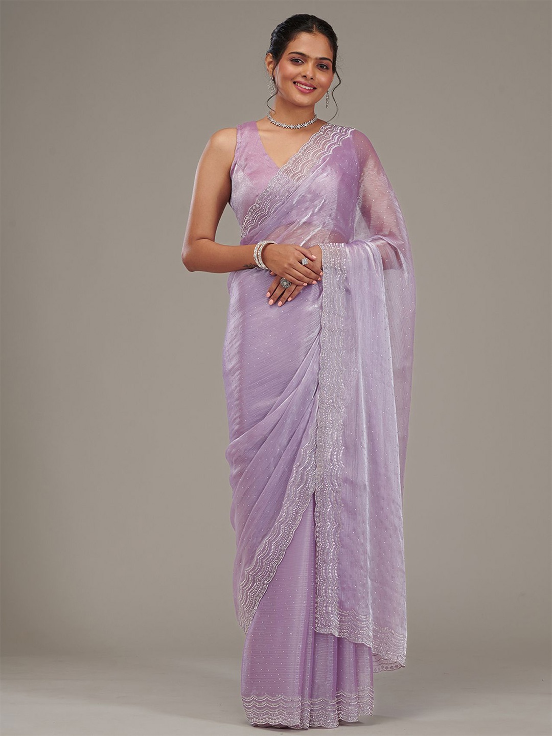 

Koskii Embellished Sequinned Poly Chiffon Saree, Purple