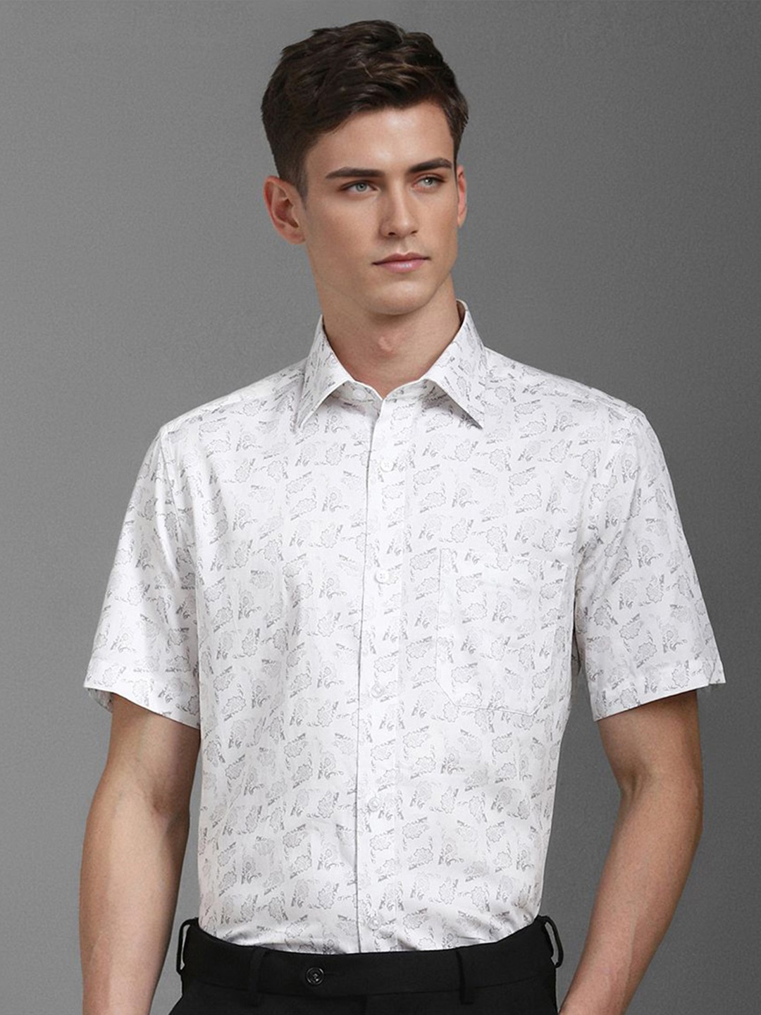 

Louis Philippe Men Classic Floral Opaque Printed Formal Shirt, White