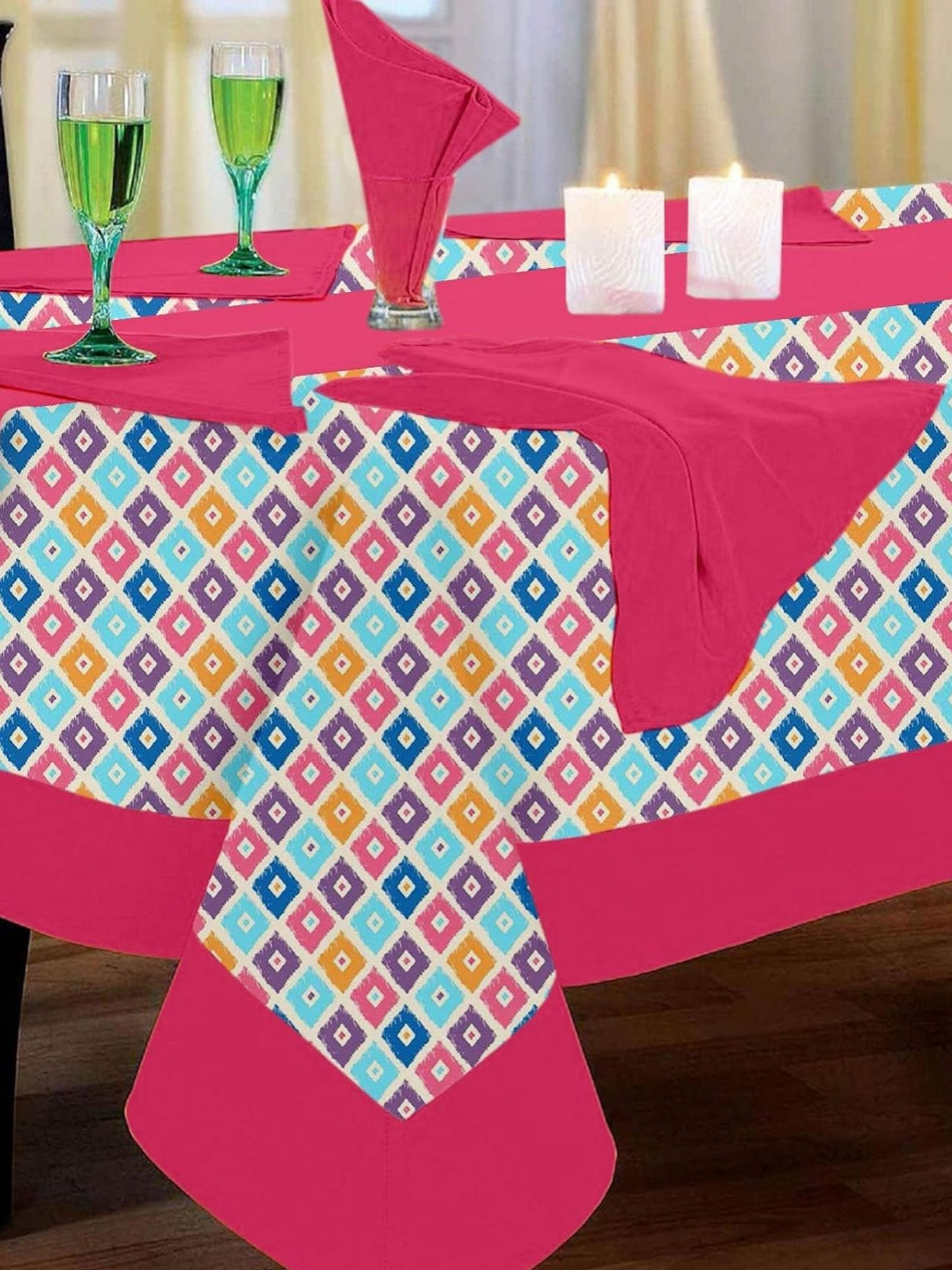 

Lushomes Blue Set of 6 Geometric Printed Cotton 4-Seater Table Cover
