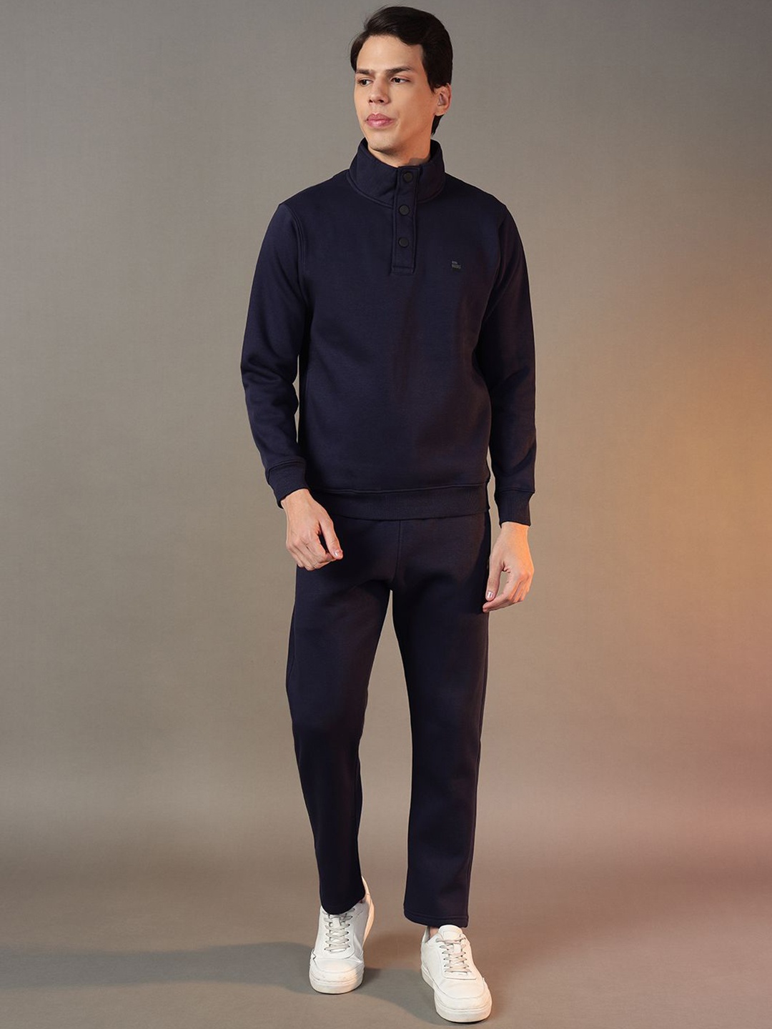 

FCK GOLD Men Mock Collar Mid-Rise Tracksuits, Navy blue