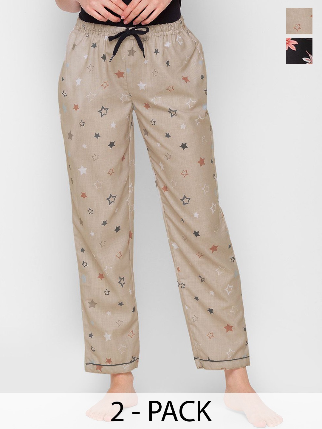

FashionRack Women Set Of 2 Printed Straight Lounge Pants, Black